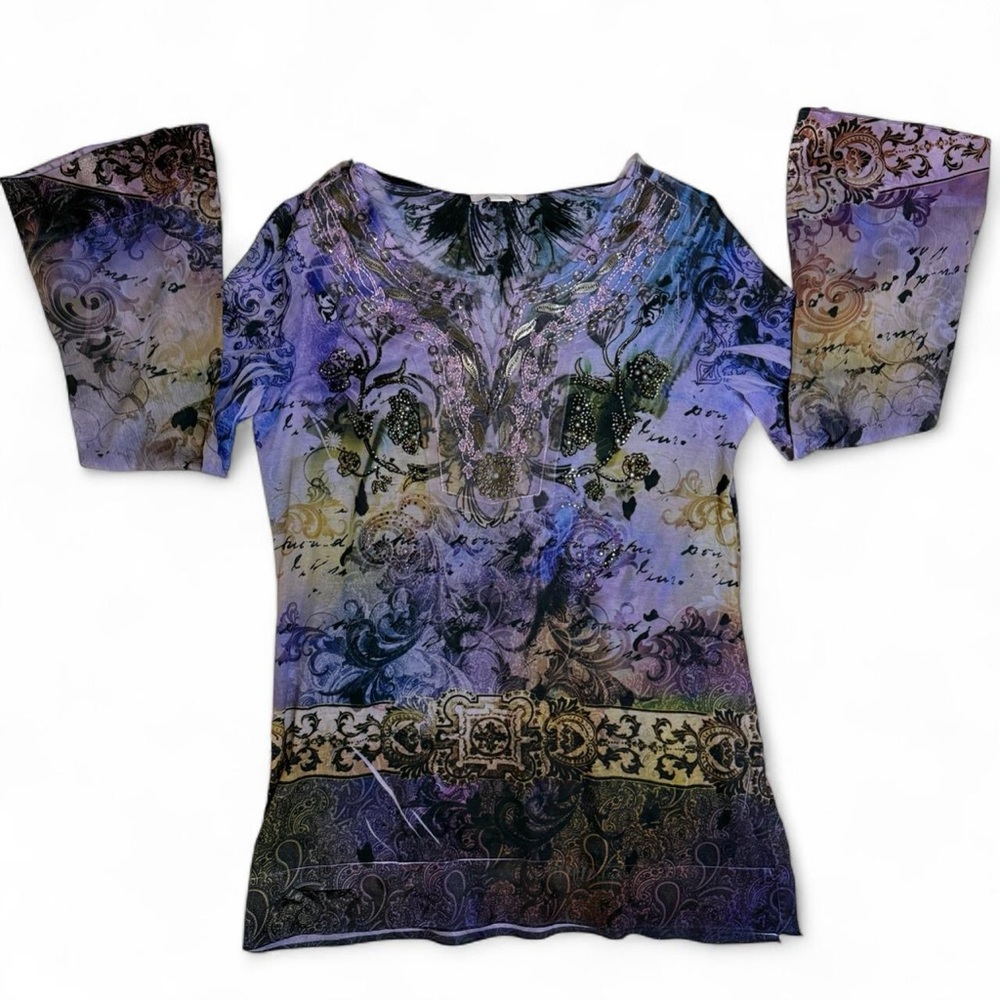 dressbarn Purple Floral Paisley Bell Sleeve Blouse whimsigoth